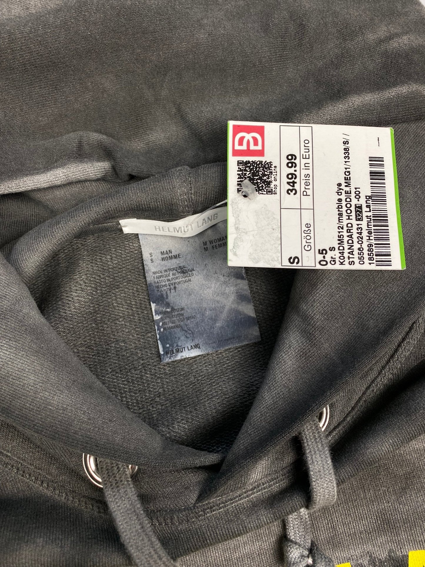 HELMUT LANG MARBLE DYE LOGO HOODED SWEATSHIRT. (S) - SEVENUES.