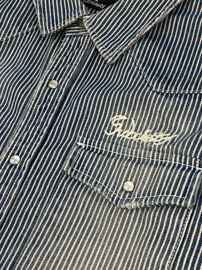 SUBCIETY EMBROIDERED HICKORY SHIRT. (M)