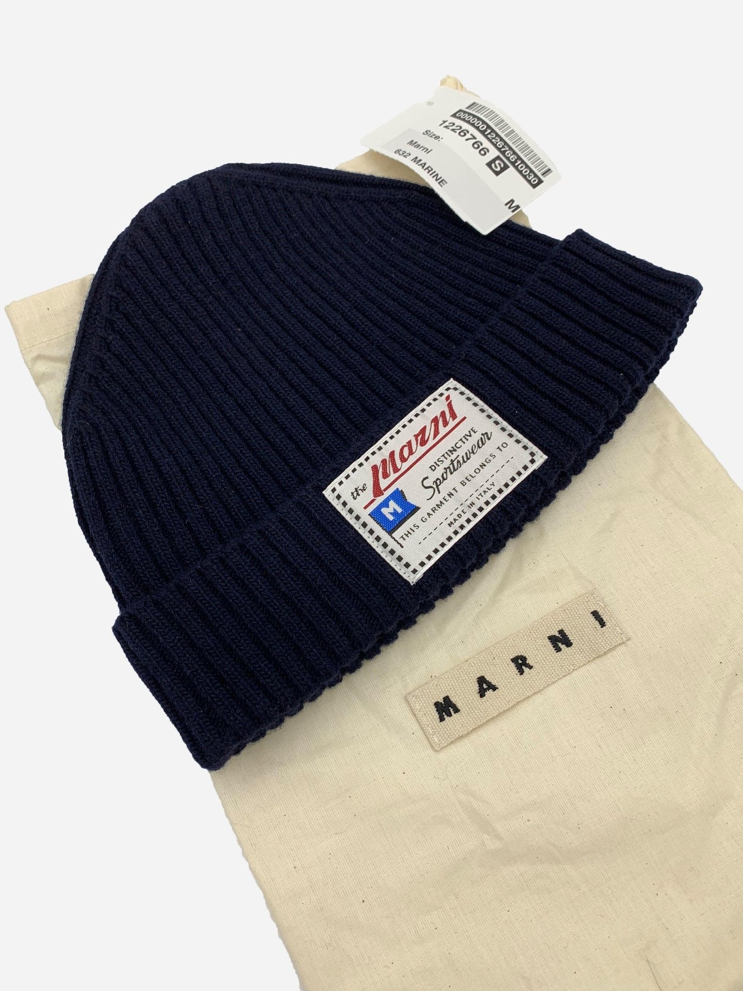 MARNI A/W 2020 "DISCTINCTIVE SPORTSWEAR" 100% WOOL BEANIE NAVY. - SEVENUES.