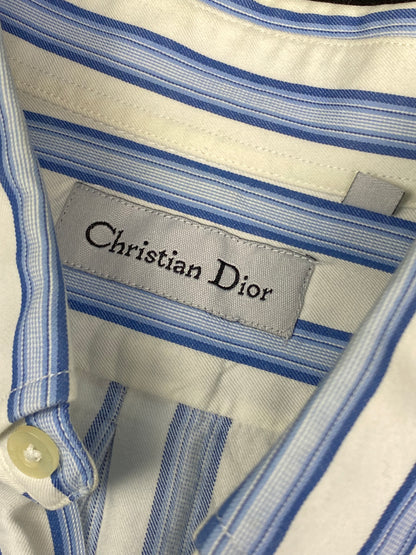 CHRISTIAN DIOR STRIPED LOGO EMBROIDERY BUTTON UP SHIRT. (S)