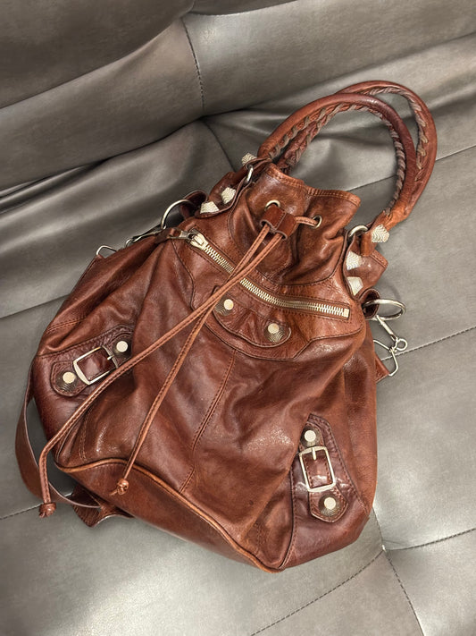 BALENCIAGA PARIS POMPON HANDBAG.