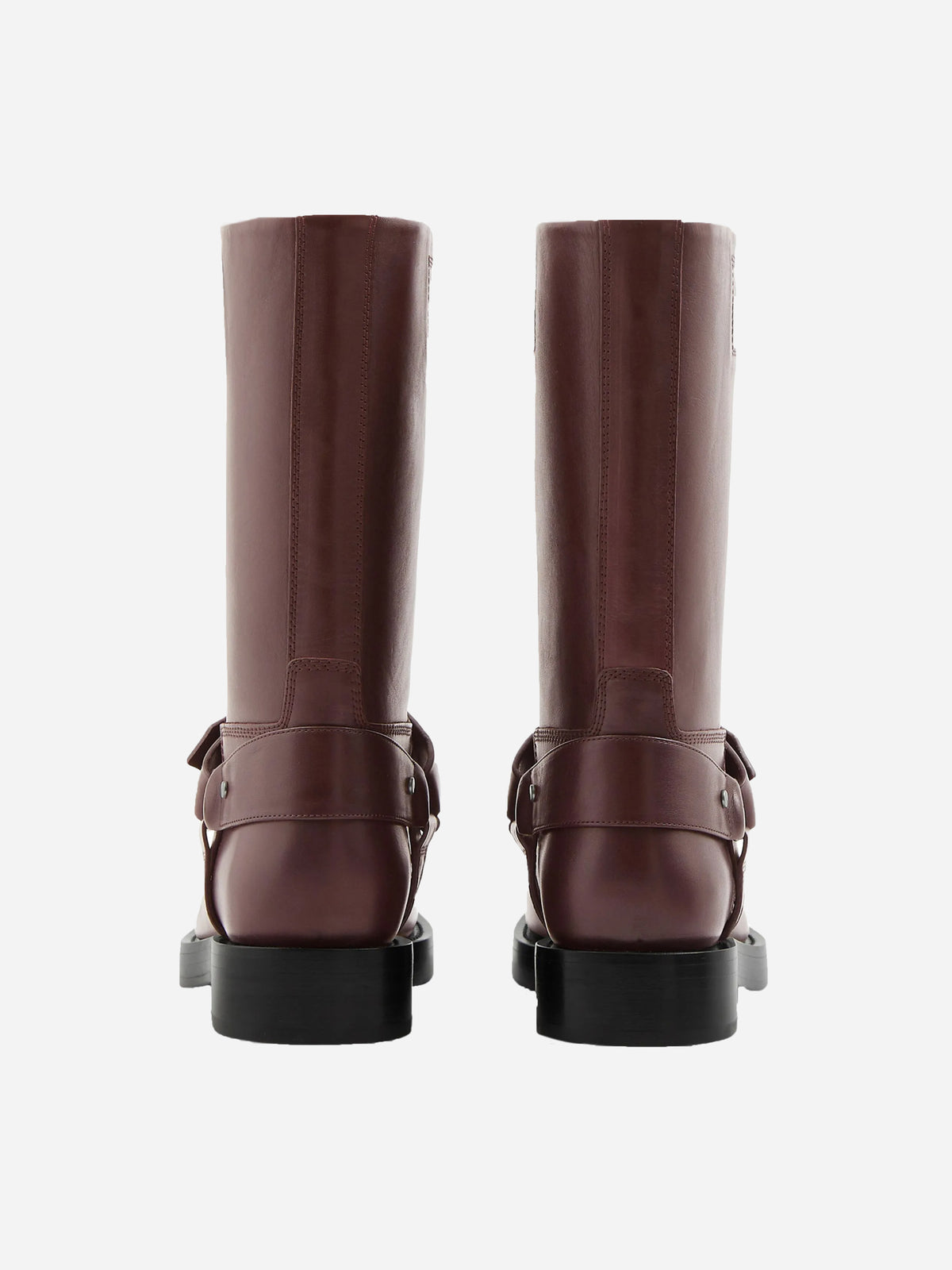 SADDLE BUCKLED LEATHER BOOTS. (43)
