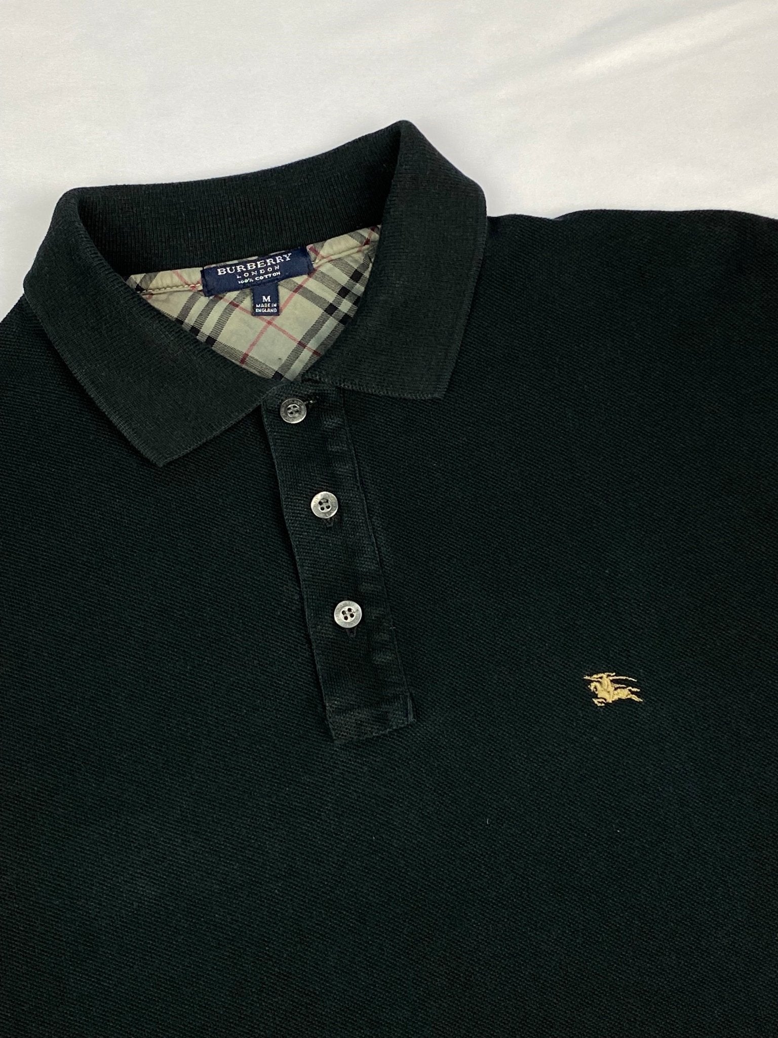 BURBERRY LONDON HORSEMAN LONGSLEEVE PIQUÉ POLOSHIRT. (M) - SEVENUES.