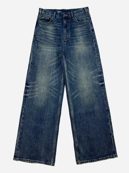 CÉLINE PARIS 'ELEPHANT' WIDE INDIGO DENIM. (L)