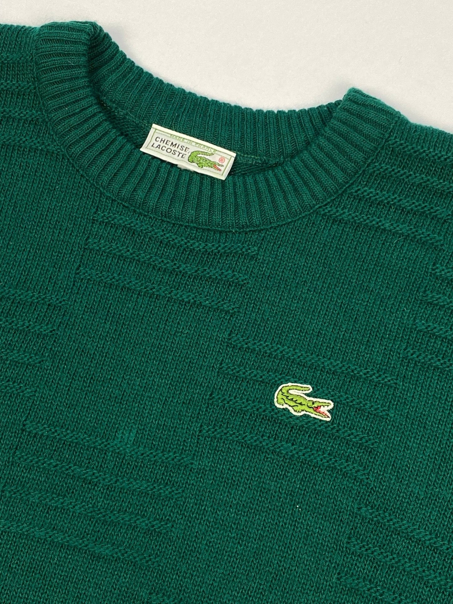 CHEMISE LACOSTE TEXTURED GREEN KNIT JUMPER. (5 / L) - SEVENUES.