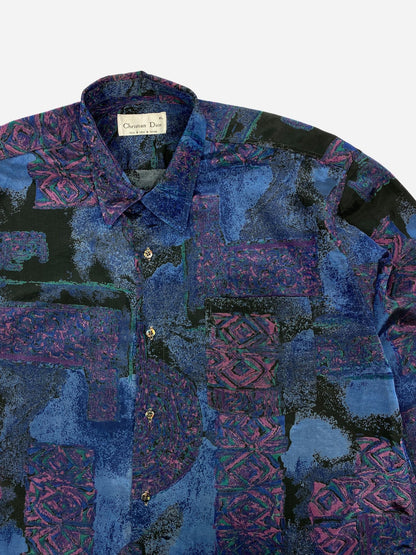 CHRISTIAN DIOR 100% SILK MULTICOLOR BUTTON UP SHIRT. (XL) - SEVENUES.