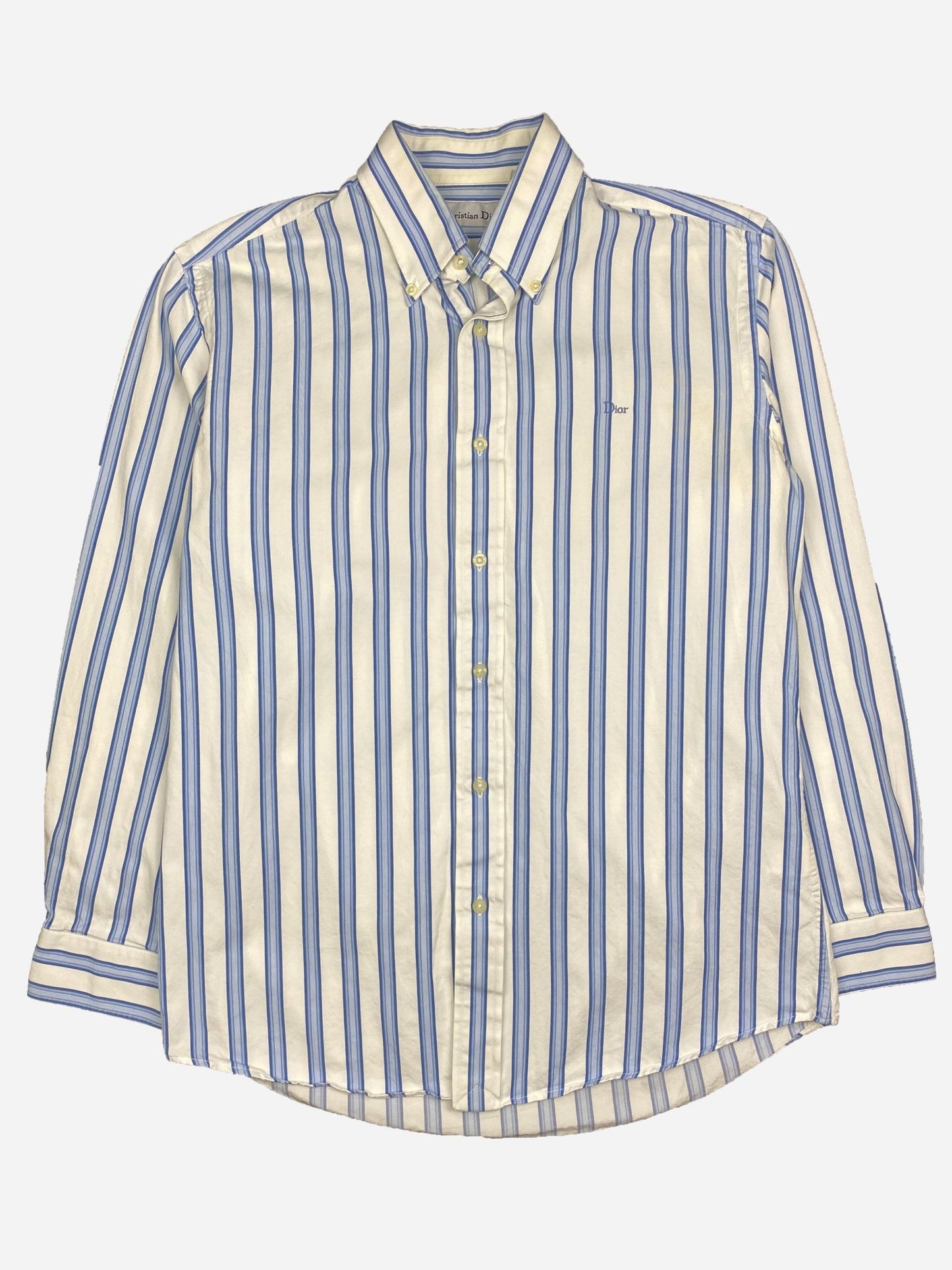 CHRISTIAN DIOR STRIPED LOGO EMBROIDERY BUTTON UP SHIRT. (S) - SEVENUES.