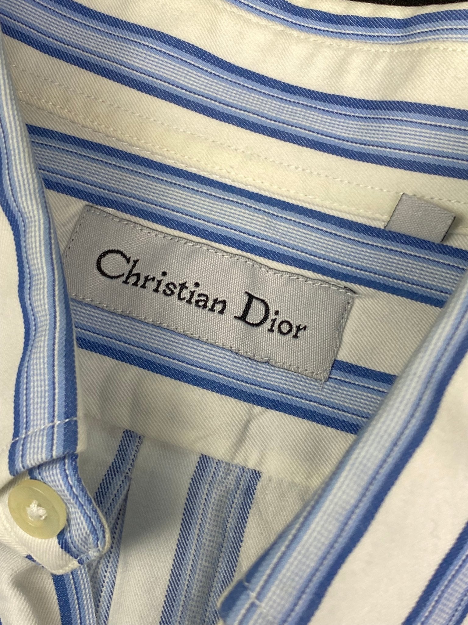 CHRISTIAN DIOR STRIPED LOGO EMBROIDERY BUTTON UP SHIRT. (S) - SEVENUES.