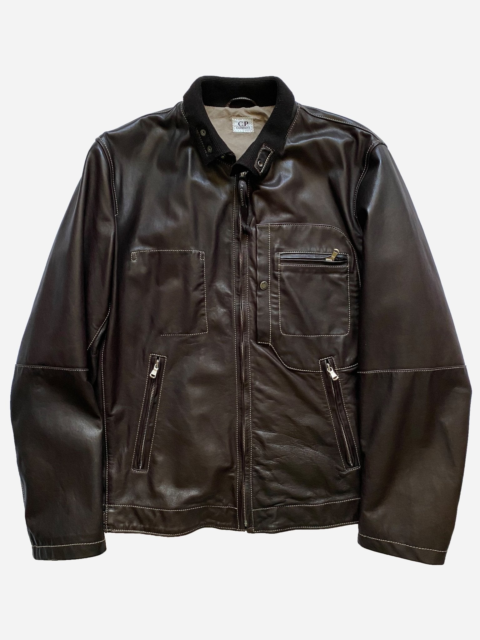 C.P. COMPANY S/S 2007 LEATHER JACKET. (52 / L) - SEVENUES.