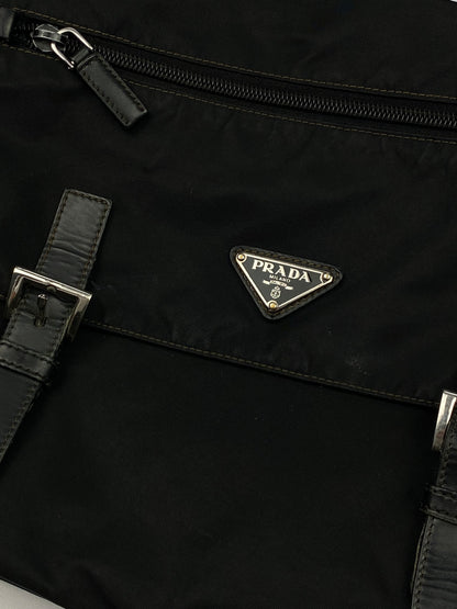 PRADA MILANO NYLON MESSENGER BAG W/ LEATHER STRAPS.