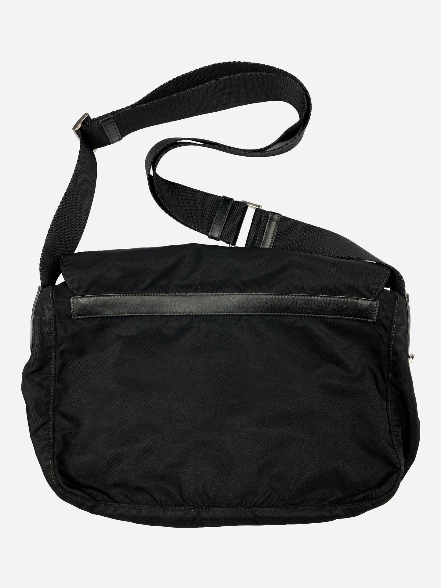 PRADA MILANO NYLON MESSENGER BAG W/ LEATHER STRAPS.