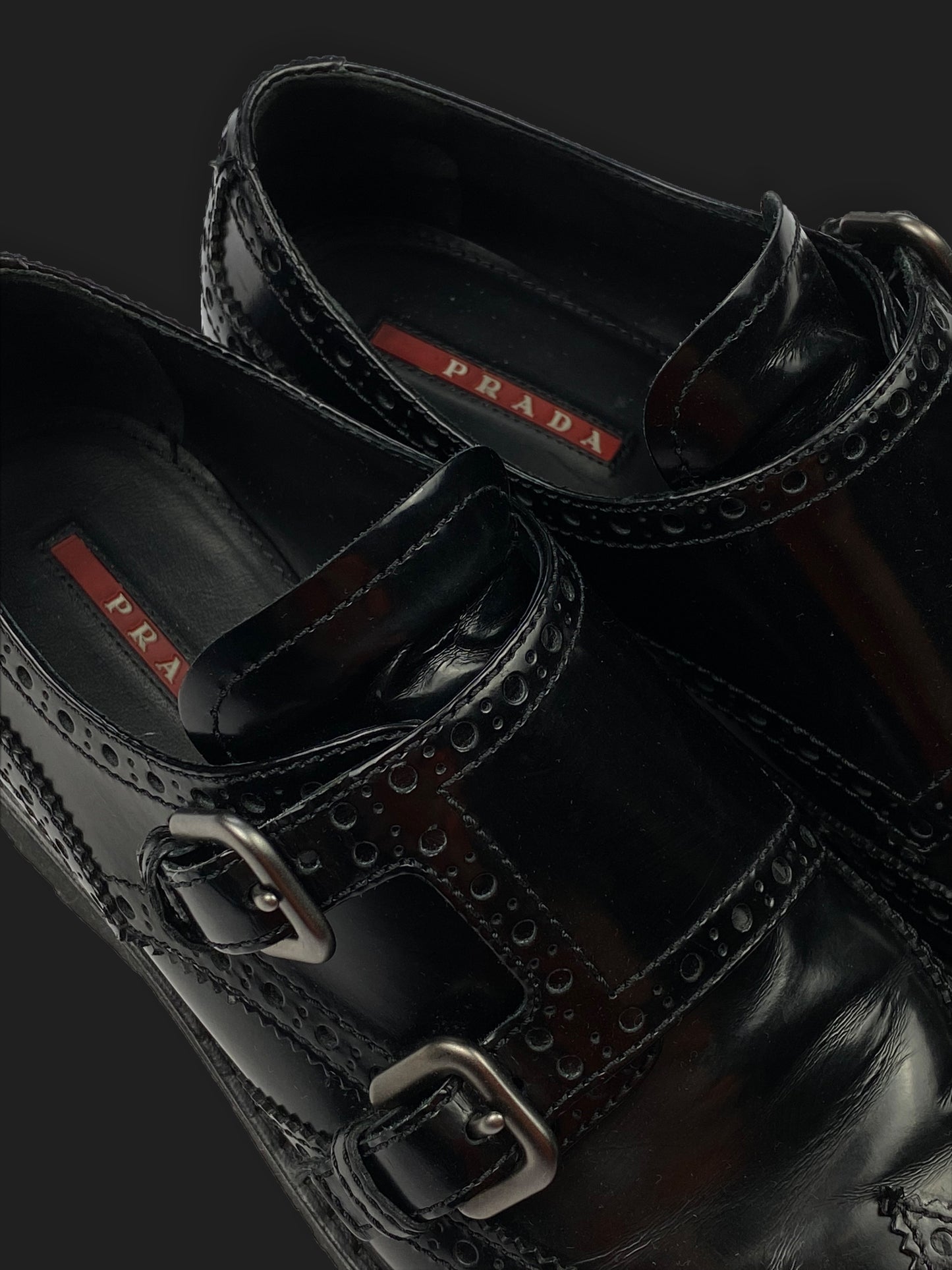 PRADA LINEA ROSSA MONKSTRAP LEATHER DERBYS. (40 1/2)