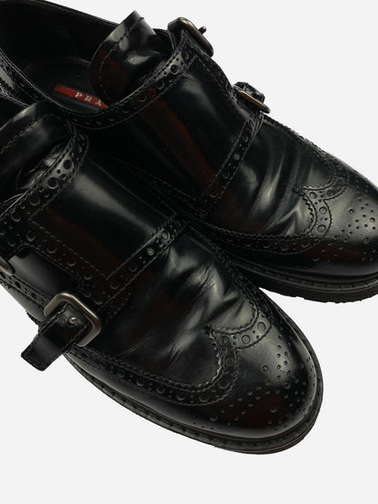 PRADA LINEA ROSSA MONKSTRAP LEATHER DERBYS. (40 1/2)