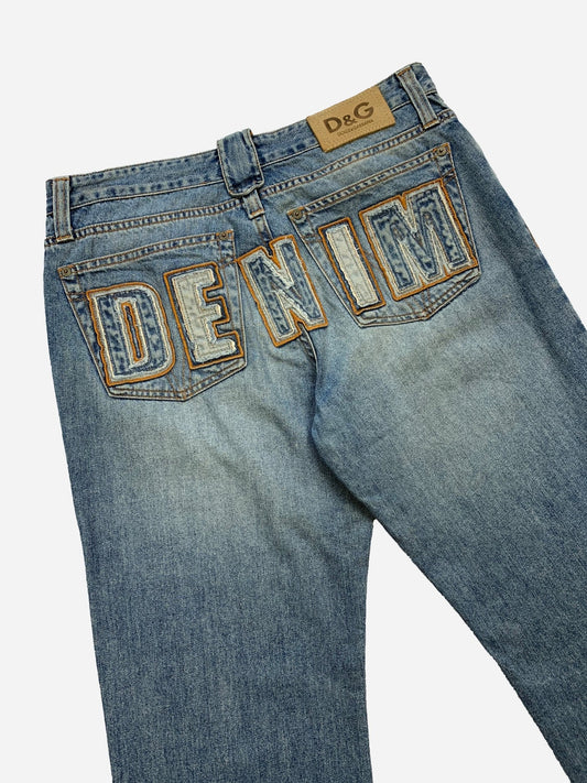 DOLCE & GABBANA 'DENIM' SPELLOUT EMBROIDERY JEANS. (33) - SEVENUES.