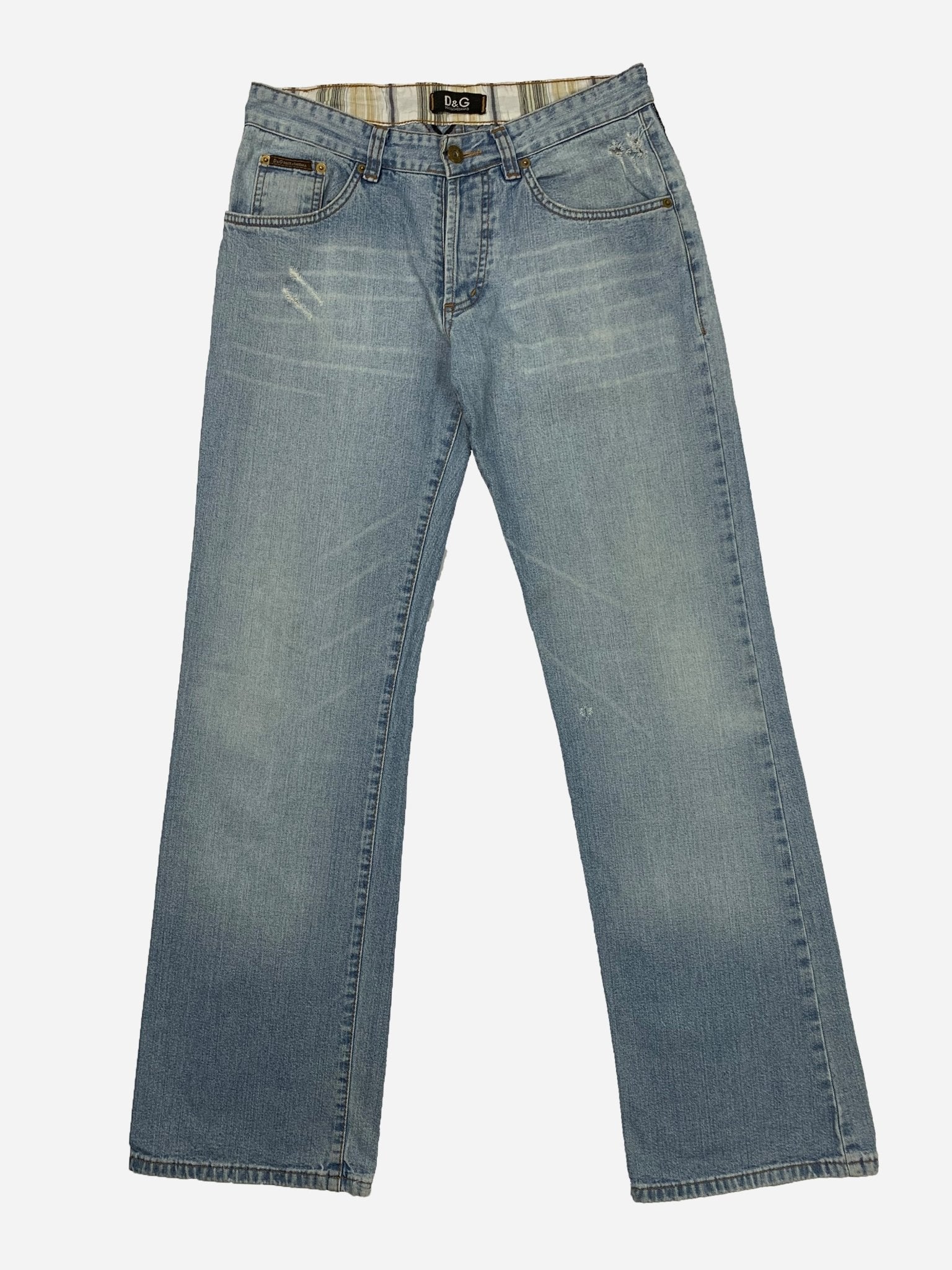 DOLCE & GABBANA 'D&G' EMBROIDERY LIGHT WASH FLARED DENIM. (30 / 32) - SEVENUES.