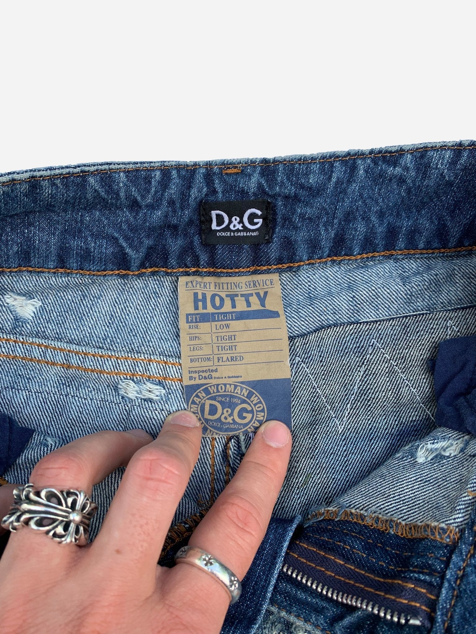 DOLCE & GABBANA FLARED 'HOTTY' PATCHWORK DENIM. (26) - SEVENUES.