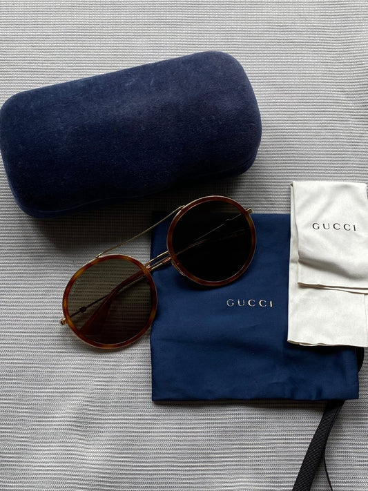 GUCCI ROUND DOUBLE BRIDGE 'BEE' SUNGLASSES. - SEVENUES.