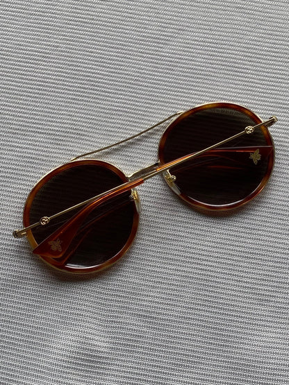 GUCCI ROUND DOUBLE BRIDGE 'BEE' SUNGLASSES. - SEVENUES.