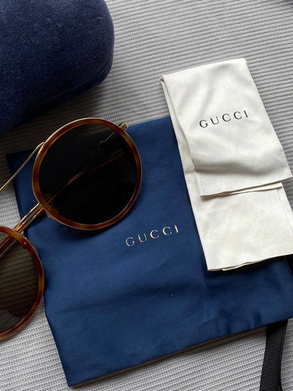 GUCCI ROUND DOUBLE BRIDGE 'BEE' SUNGLASSES. - SEVENUES.