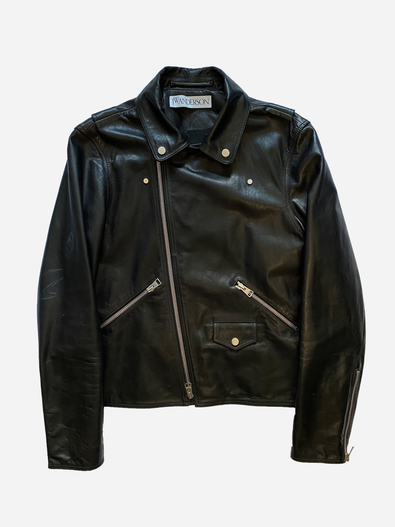 J.W. ANDERSON 'GILBERT & GEORGE' LEATHER BIKER JACKET. (50 / M) - SEVENUES.