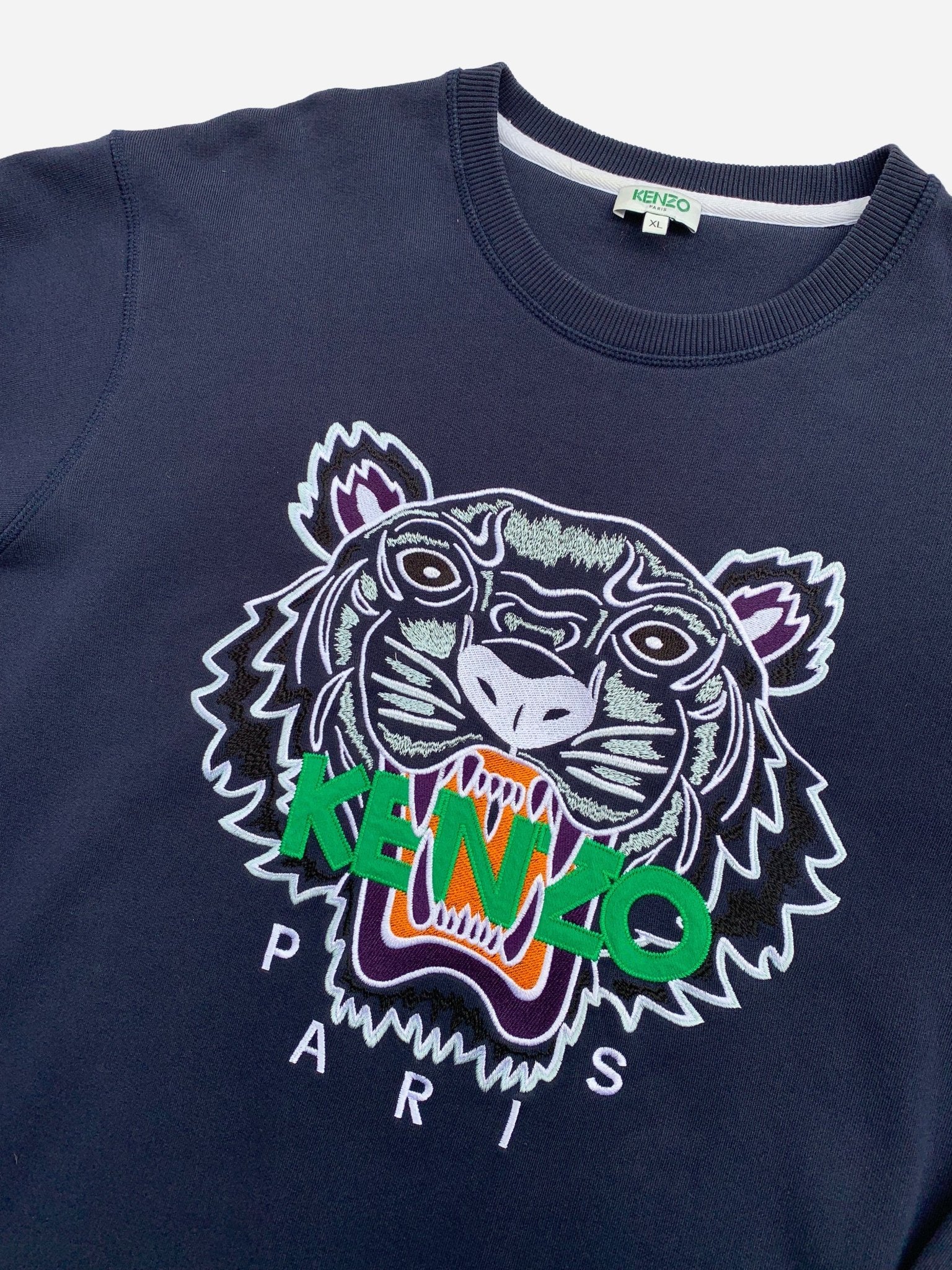 KENZO PARIS EMBROIDERED TIGER CREWNECK SWEATSHIRT. (XL) - SEVENUES.