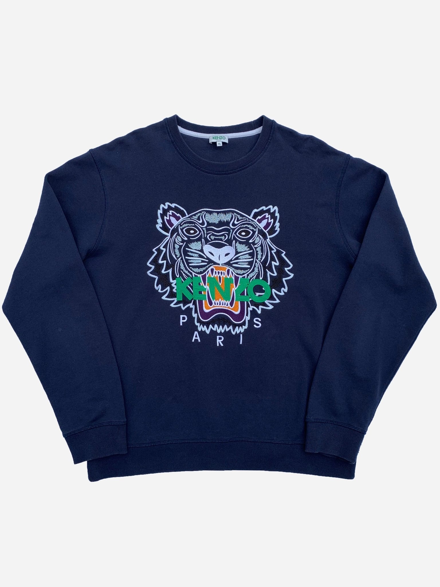 KENZO PARIS EMBROIDERED TIGER CREWNECK SWEATSHIRT. (XL) - SEVENUES.