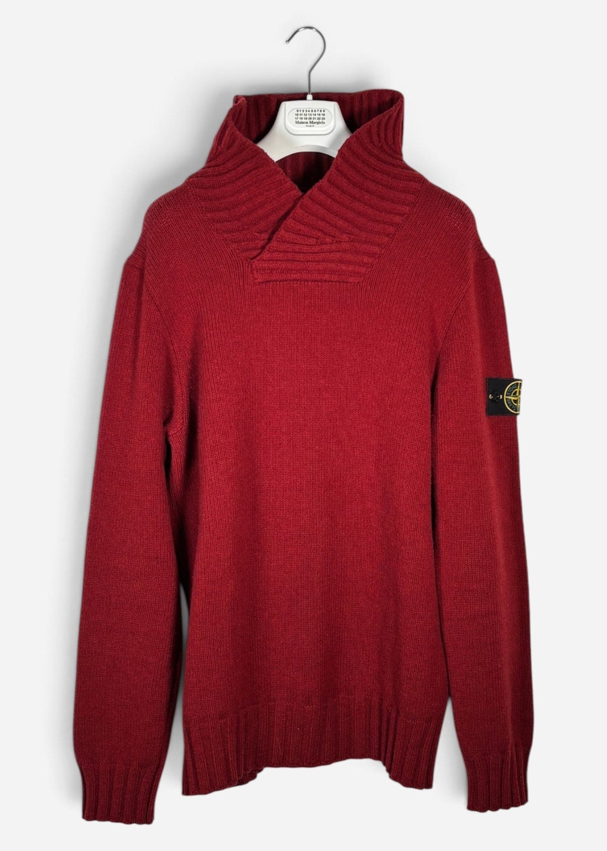 LOGO-PATCH SHAWL COLLAR KNIT SWEATSHIRT. (XXL) - SEVENUES.