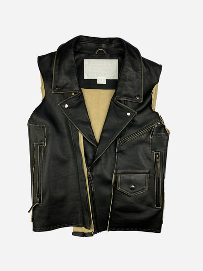 MAISON MARTIN MARGIELA X H&M DECONSTRUCTED BIKER LEATHER VEST. (42 / XL) - SEVENUES.