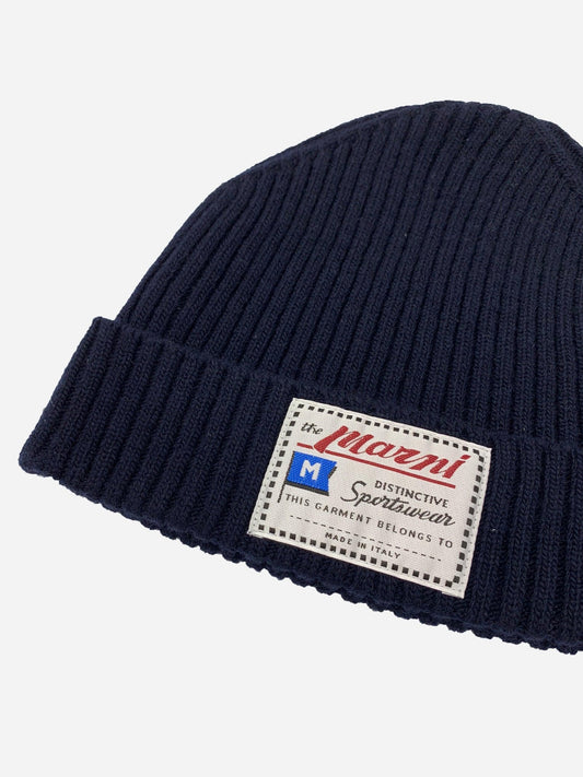 MARNI A/W 2020 "DISCTINCTIVE SPORTSWEAR" 100% WOOL BEANIE NAVY. - SEVENUES.