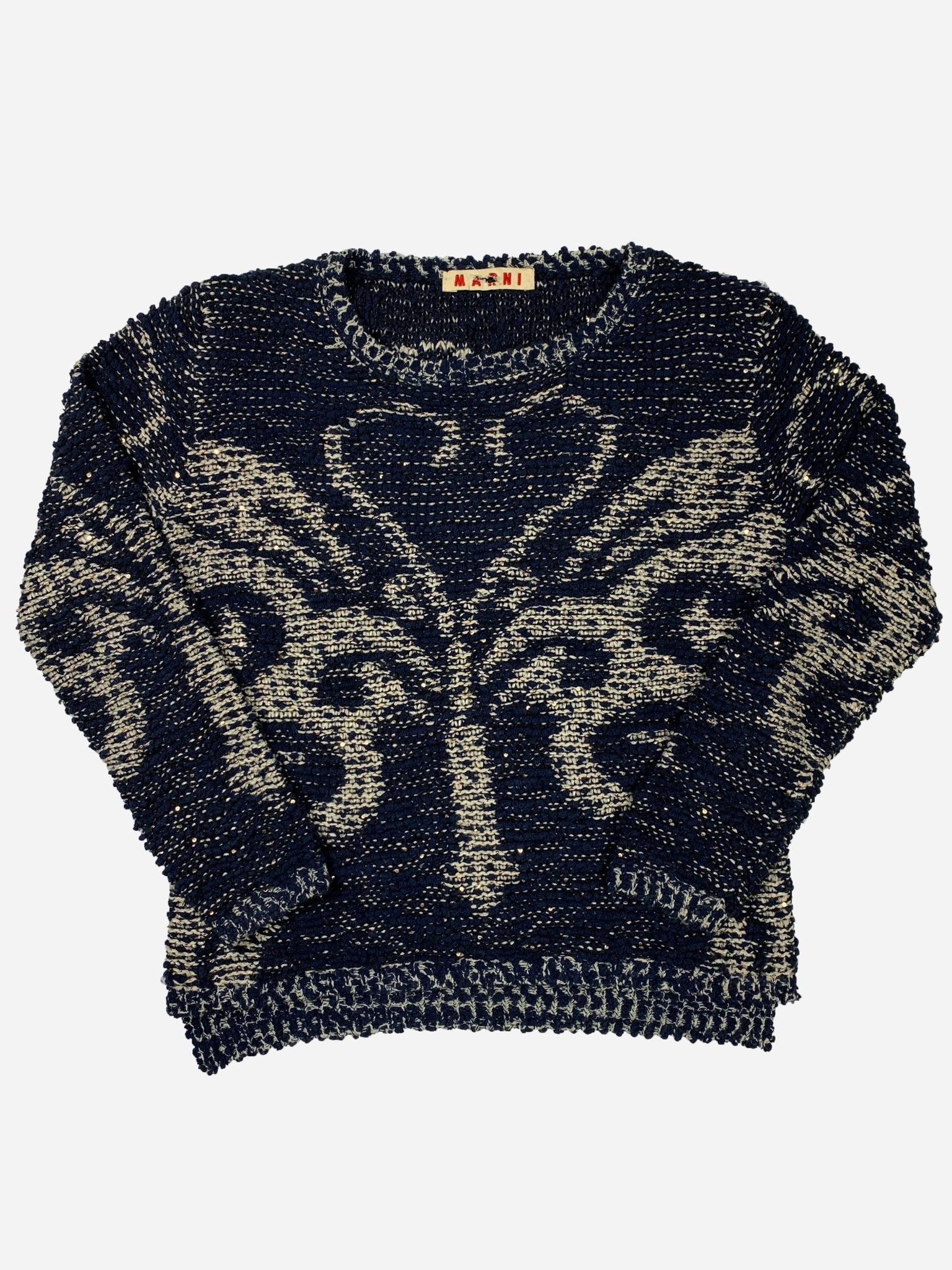 MARNI INTARSIA SEQUIN HEART KNIT JUMPER. (S) - SEVENUES.