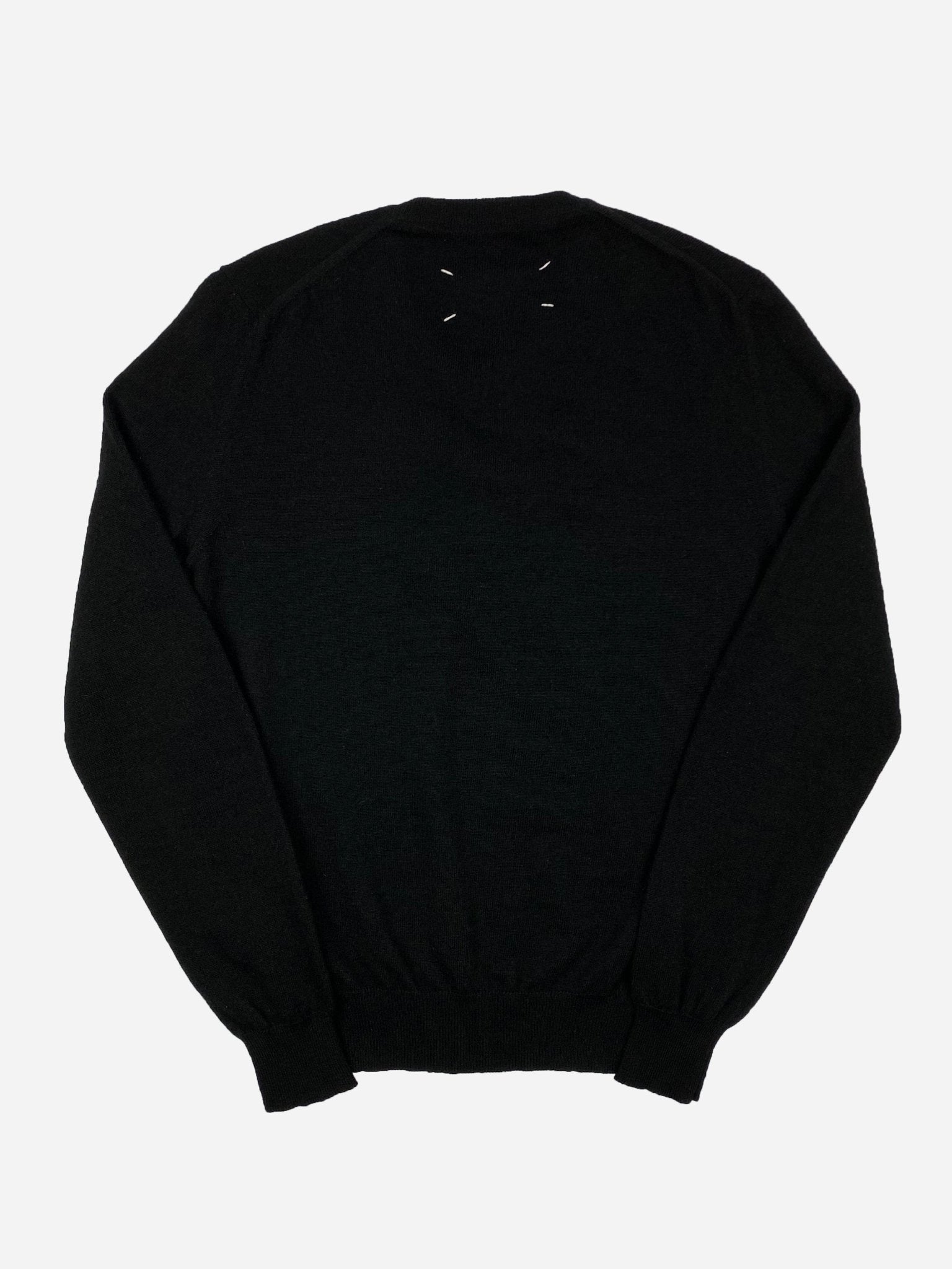 MARTIN MARGIELA V-NECK ELBOW PATCH KNITWEAR JUMPER. (S)