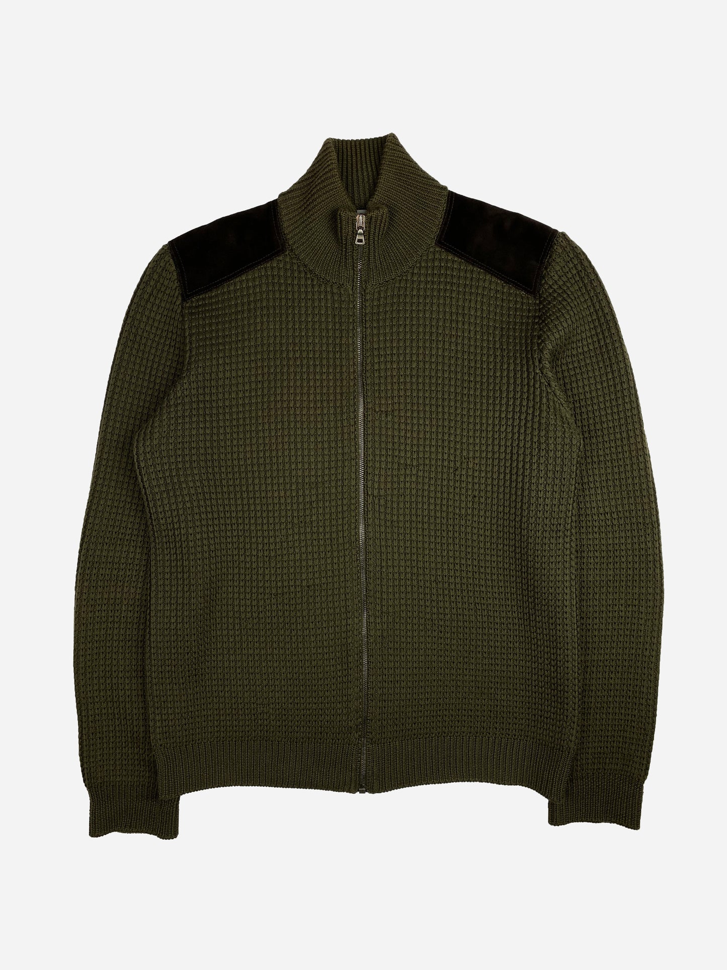 PRADA MILANO HEAVY WAFFLE KNIT ZIP-UP JACKET. (L)