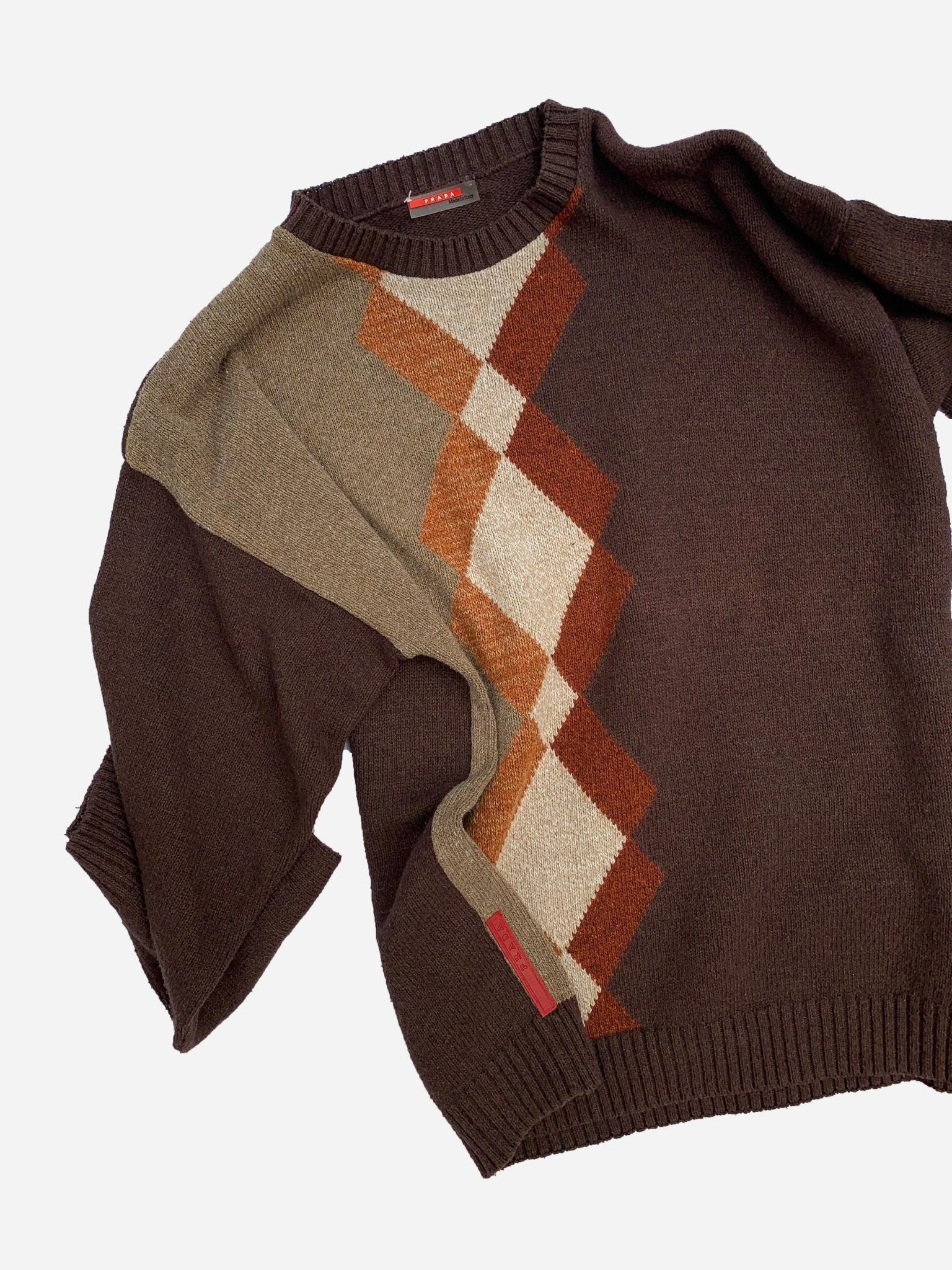 PRADA LINEA ROSSA CHECKERED KNITWEAR JUMPER. (L - XL) - SEVENUES.