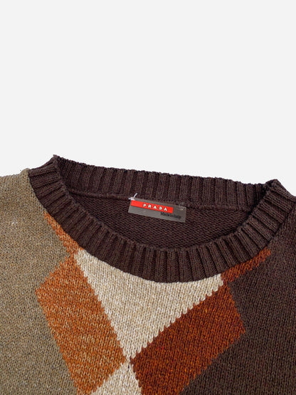 PRADA LINEA ROSSA CHECKERED KNITWEAR JUMPER. (L - XL) - SEVENUES.