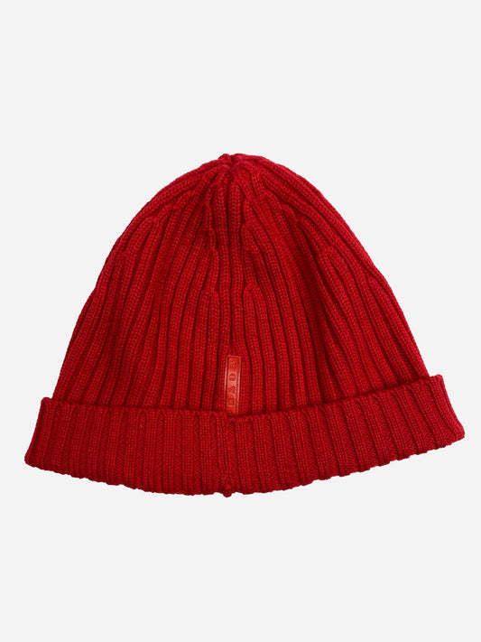 PRADA LINEA ROSSA KNITTED LOGO BEANIE. - SEVENUES.