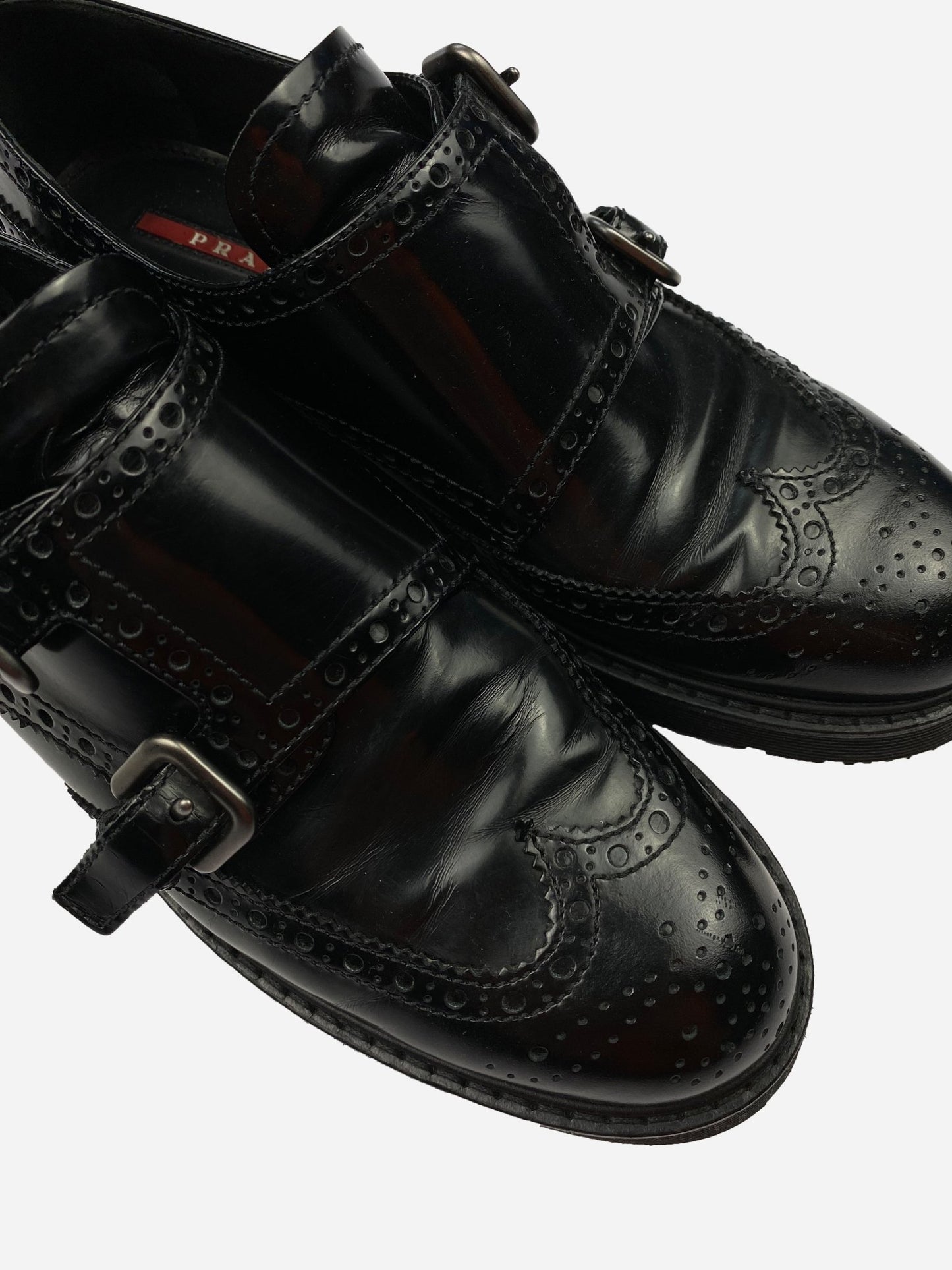 PRADA LINEA ROSSA MONKSTRAP LEATHER DERBYS. (40 1/2) - SEVENUES.