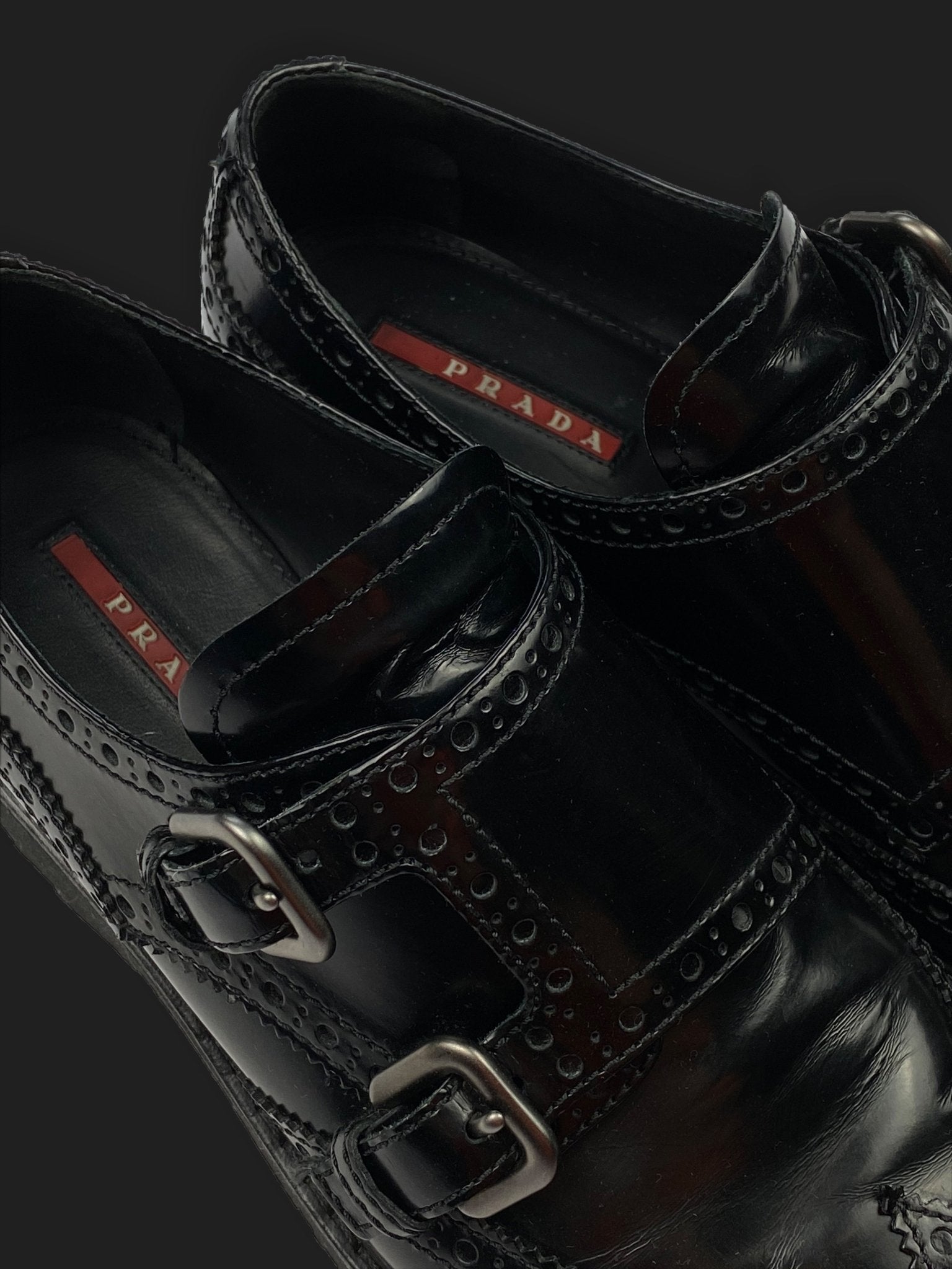 PRADA LINEA ROSSA MONKSTRAP LEATHER DERBYS. (40 1/2) - SEVENUES.