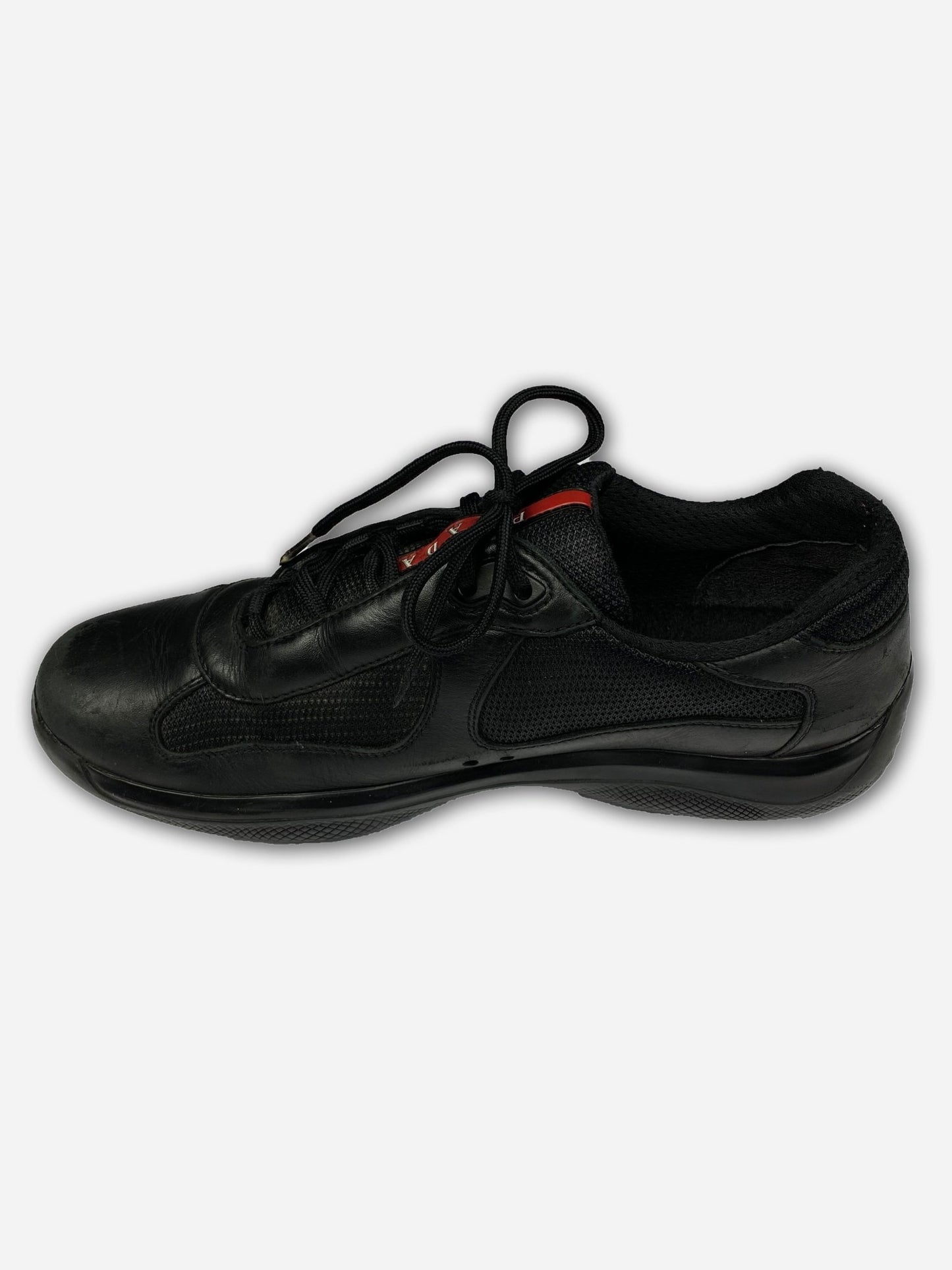 PRADA MILANO AMERICA'S CUP BLACK LEATHER SNEAKER. (9,5 / 43) - SEVENUES.