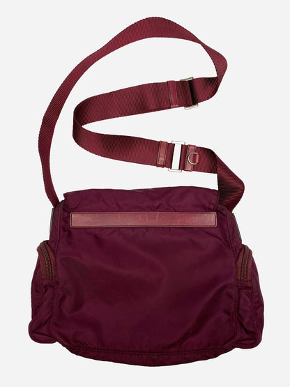 PRADA MILANO BURGUNDY RED NYLON MESSENGER BAG. - SEVENUES.