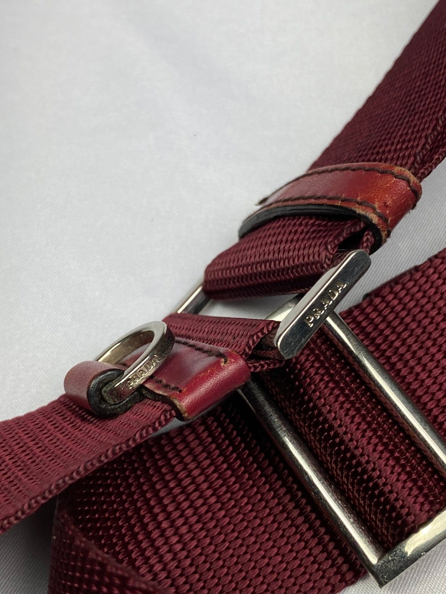 PRADA MILANO BURGUNDY RED NYLON MESSENGER BAG. - SEVENUES.