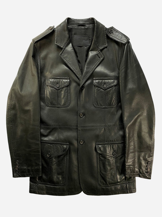 PRADA MILANO F/W 1998 MULTIPOCKET LEATHER COAT. (50 / M) - SEVENUES.