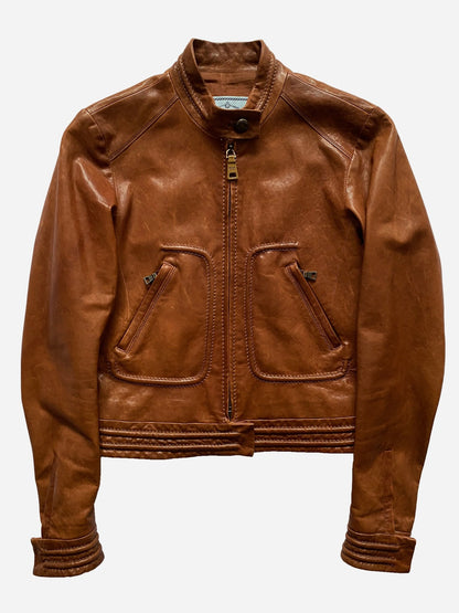 PRADA MILANO F/W 2011 CROPPED LAMBSKIN LEATHER JACKET. (40 / XS) - SEVENUES.