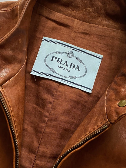 PRADA MILANO F/W 2011 CROPPED LAMBSKIN LEATHER JACKET. (40 / XS) - SEVENUES.