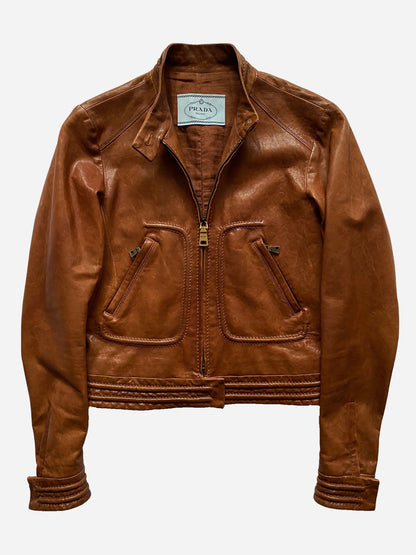 PRADA MILANO F/W 2011 CROPPED LAMBSKIN LEATHER JACKET. (40 / XS) - SEVENUES.