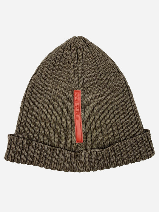 PRADA MILANO LINEA ROSSA RUBBER PATCH BEANIE. - SEVENUES.