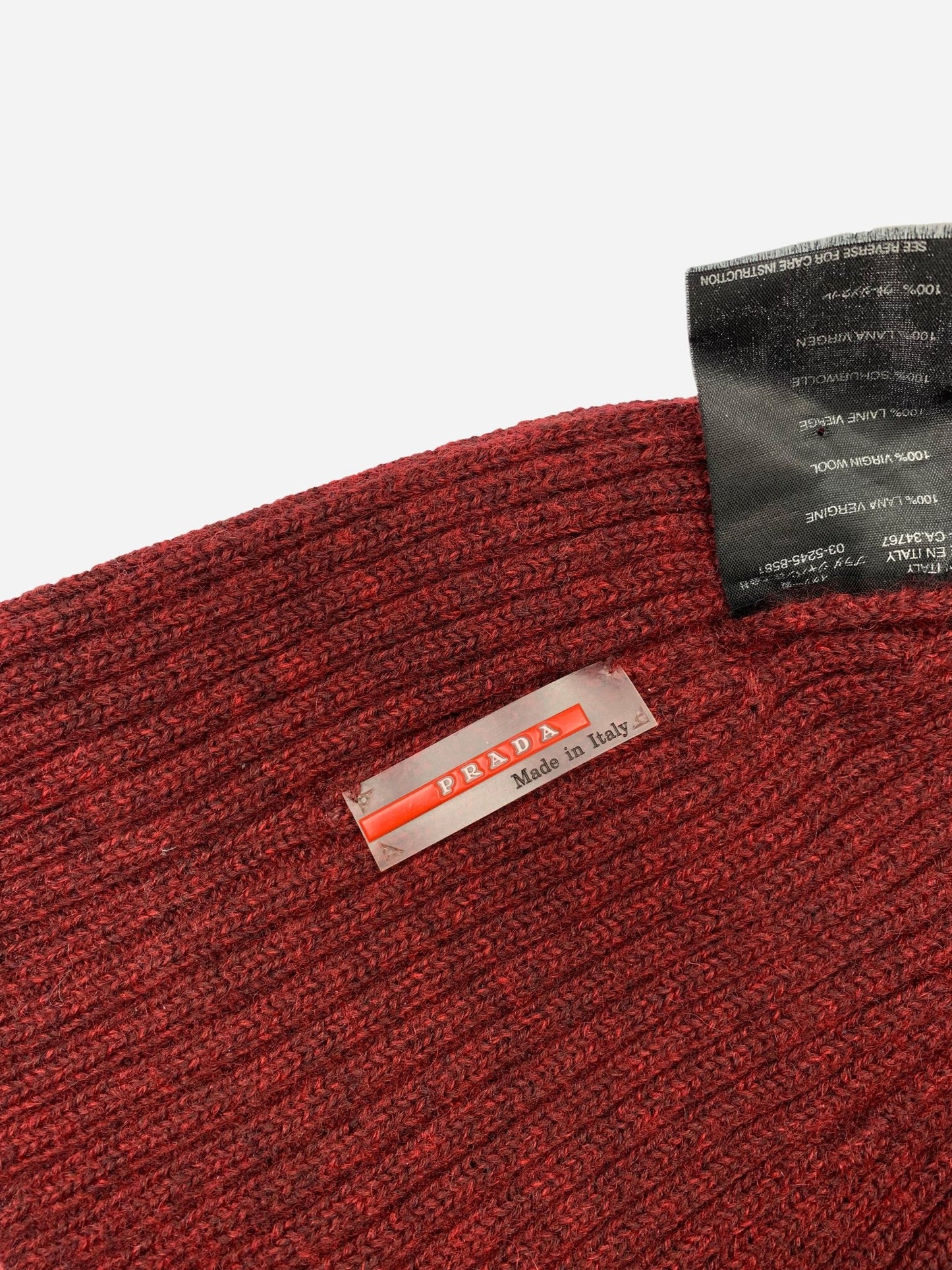 PRADA MILANO LINEA ROSSA RUBBER PATCH WOOL BEANIE. - SEVENUES.