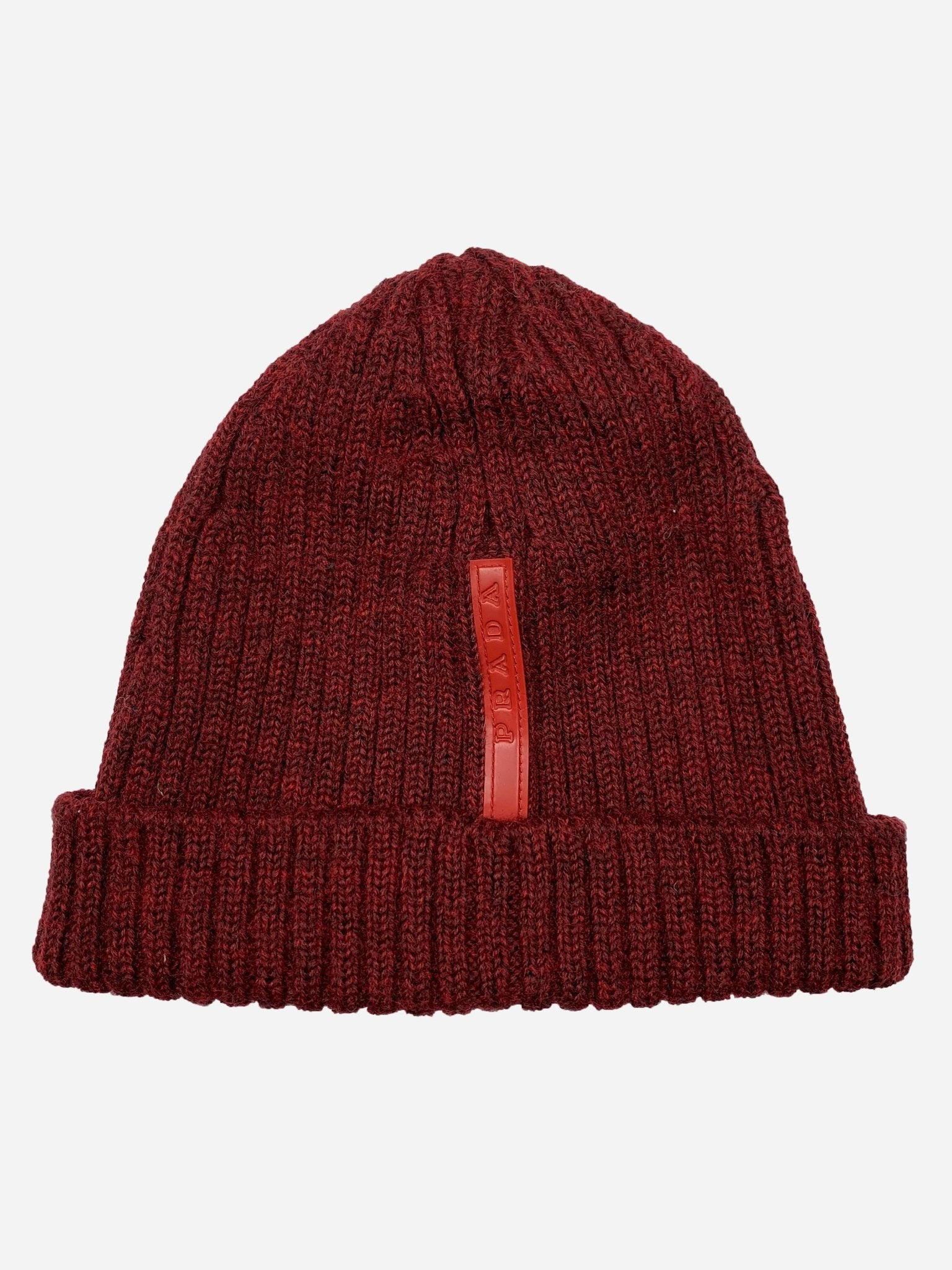 PRADA MILANO LINEA ROSSA RUBBER PATCH WOOL BEANIE. - SEVENUES.