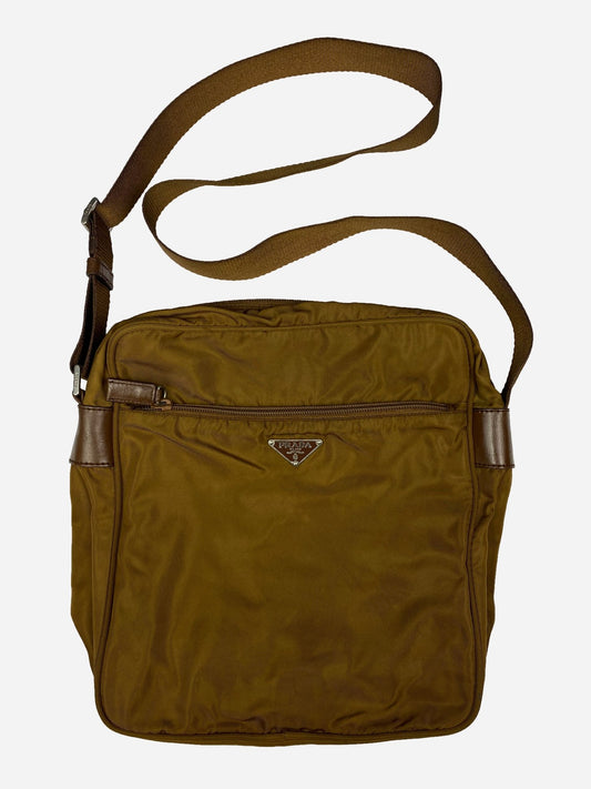 PRADA MILANO NYLON CROSSBODY SIDEBAG IN TOBACCO. - SEVENUES.