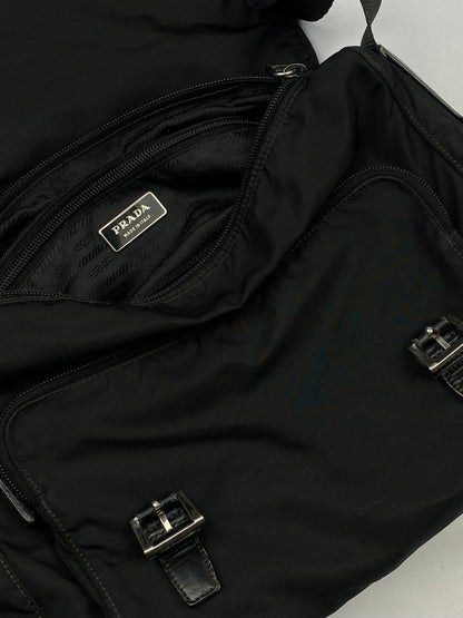 PRADA MILANO NYLON MESSENGER BAG W/ LEATHER STRAPS. - SEVENUES.