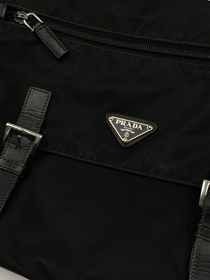 PRADA MILANO NYLON MESSENGER BAG W/ LEATHER STRAPS. - SEVENUES.